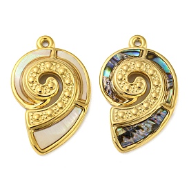 Natural Shell Pendants, Conch Charms with Ion Plating(IP) 304 Stainless Steel Findings, Real 18K Gold Plated