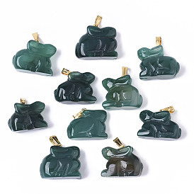 Natural Agate Pendants, with Golden Plated Metal(Brass or Iron Materials Random Delivery) Snap On Bails, Dyed, Rabbit