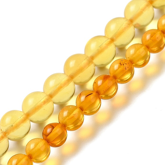 Perles d'ambre naturel brins, ronde