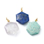 Natural Lapis Lazuli & Quartz Crystal & Amazonite Pendants, with Golden Brass Loops, Faceted, Polygon