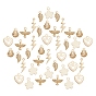 SUNNYCLUE 48Pcs 6 Style Brass Charms, Leaf & Bird & Shell & Flower & Lightning & Heart