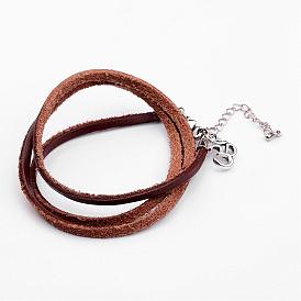 Three Loops Leather Wrap Bracelets, with Tibetan Style Ohm Findings and Brass Lobster Claw Clasps