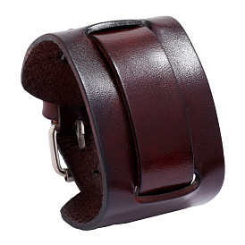 Vintage Men's Leather Bracelet Adjustable Punk Wide Cuff Wristband