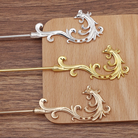 Iron Hair Stick Findings, with Alloy Phenix and Hole