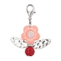 Acrylic Flower Pendant Decoration, with Polymer Clay Rhinestone Beads and Zinc Alloy Lobster Claw Clasps