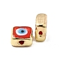 Brass Enamel Beads, Long-Lasting Plated, Real 18K Gold Plated, Square with Evil Eye Pattern