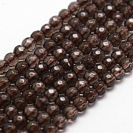 Natural Smoky Quartz Beads Strands, Faceted, Round