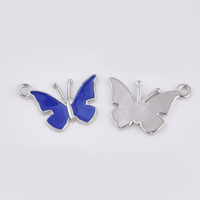Alloy Pendants, with Enamel, Butterfly, Platinum