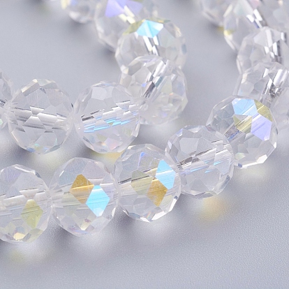 Glass Beads Strands, Rondelle, White, AB Color Plated