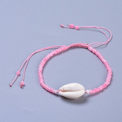 Perle de rocaille réglable en verre tressé, avec perles en nacre et fil de nylon tressé