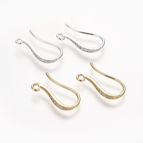 Brass Micro Pave Cubic Zirconia Earring Hooks, with Horizontal Loop, Long-Lasting Plated