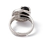 Gemstone Oval with Crescent Adjustable Ring, Platinum Brass Jewelry for Women, Cadmium Free & Nickel Free & Lead Free