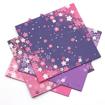 Square with Sakura Pattern Origami Paper, Folding Solid Color Papers, Kids Handmade DIY Scrapbooking Craft Decoration