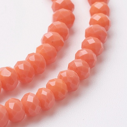 Faceted Imitation Jade Glass Beads Strands, Rondelle