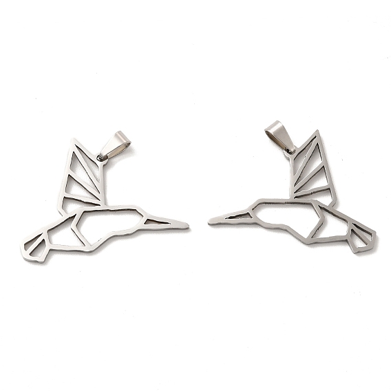 201 pendentifs origami en acier inoxydable, charmes de contour de colibri
