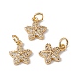Brass Micro Pave Clear Cubic Zirconia Charms, with Jump Ring, Cadmium Free & Nickel Free & Lead Free, Rack Plating, Flower