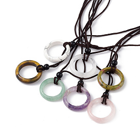Natural Mixed Gemstone Ring Pendant Necklace with Nylon Cord for Women