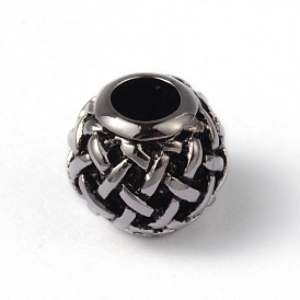 Round 316 Surgical Stainless Steel European Beads, Large Hole Beads, 12x10mm, Hole: 4.5mm