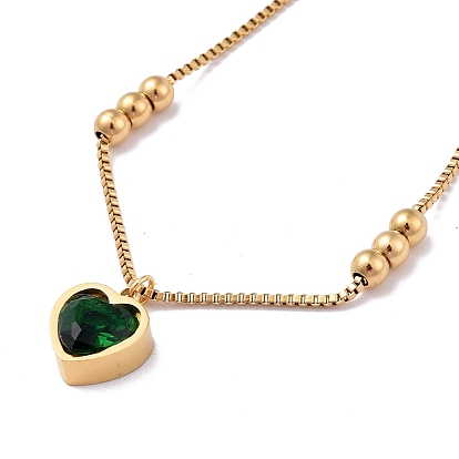 Стеклянный браслет в виде сердца с цепочками-коробками, золотые украшения 304 из нержавеющей стали для женщин