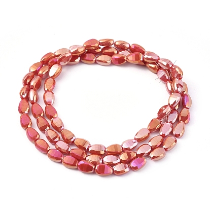 Electroplate Opaque Solid Color Glass Beads Strands, Full Rainbow Plated, Faceted, Teardrop