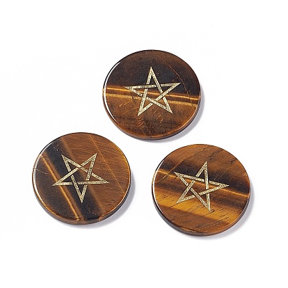 Gemstone Cabochons, Flat Round with Pentagram Pattern