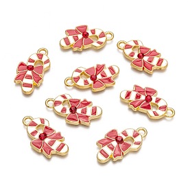 Pendentifs en émail , sans cadmium et sans plomb, avec strass, béquille noël, rouge et blanc, 27x14x3mm, Trou: 3mm
