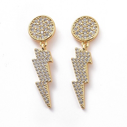 Boucles d'oreilles pendantes en forme d'éclair avec zircon cubique transparent, bijoux en laiton pour femmes