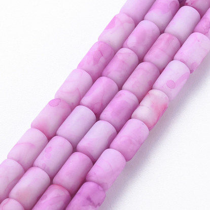 Opaque Baking Painted Crackle Glass Beads Strands, Frosted, Column