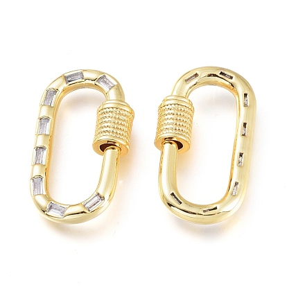 Brass Micro Pave Cubic Zirconia Screw Carabiner Lock Charms, for Necklaces Making, Oval, Golden