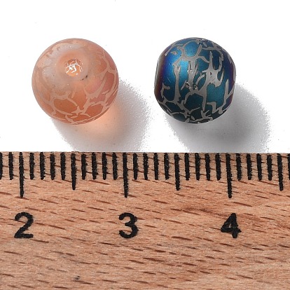 Perles en verre electroplate, givré, ronde avec motif