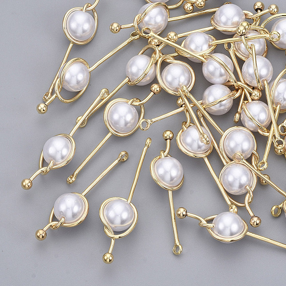 ABS Plastic Imitation Pearl Pendants, with Real 18K Gold Plated Brass Findings, Nickel Free