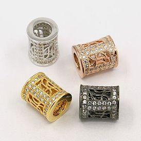 Brass Cubic Zirconia European Beads, Column, 10x9x8mm, Hole: 5mm
