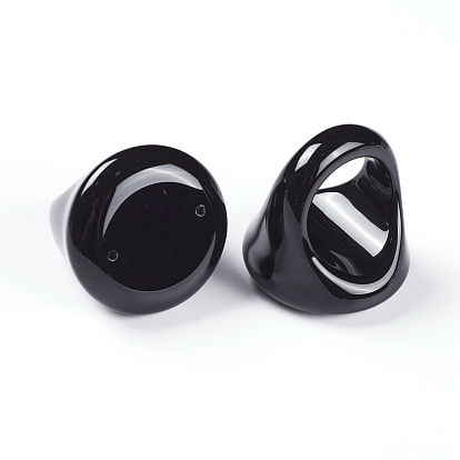 Natural Black Agate Finger Rings, Dyed & Heated, Mixed Shapes