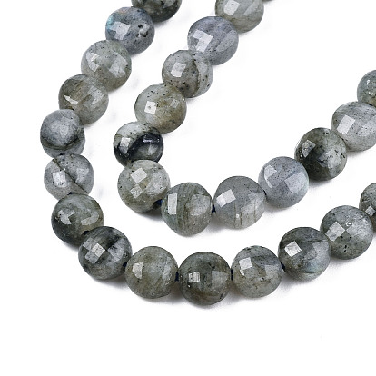 Natural Labradorite Beads Strands, Faceted, Flat Round