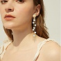 Crystal K9 Glass Cube Beaded Dangle Stud Earrings, Brass Ball Chain Tassel Drop Earrings for Women