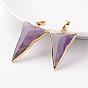 Gemstone Pendants, Triangle, with Brass Findings, Golden, 30~40x20~31x6~10mm, Hole: 5x7mm