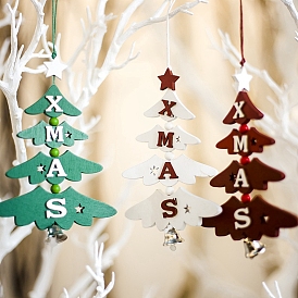 Christmas Tree with Word XMAS Creative Wooden Bell Door Hanging Decorations, for Christmas Decorations