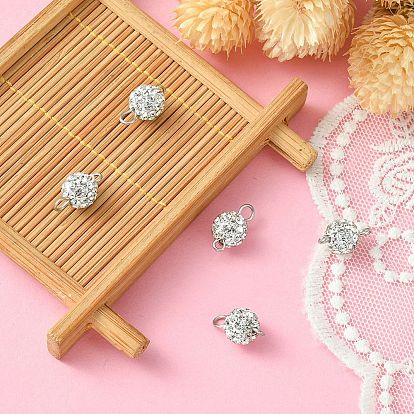 Polymer Clay Rhinestone Connector Charms, Round Links with Stainless Steel Color Plated 304 Stainless Steel Double Loops