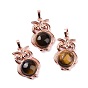 Gemstone Pendants, Owl Charms, with Rose Gold Tone Rack Plating Brass Findings
