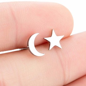 Asymmetric Earrings with Mini Pentagram Star Moon - Cute, Stylish, Delicate.