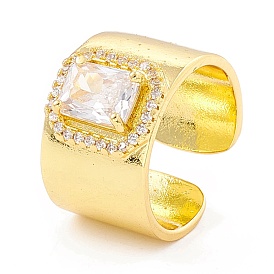 Clear Cubic Zirconia Rectangle Chunky Open Cuff Ring, Brass Jewelry for Women, Cadmium Free & Lead Free