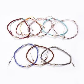 Нейлоновые нити плетеные браслеты из бисера, с жемчужными и стеклянными бусинами