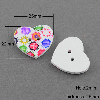Wood Buttons, Lead Free, Single Side, Heart, 22x25x2.5mm, Hole: 2mm