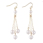 Dangle Earrings, with Shell Pearl Beads, Golden Plated Brass Earring Hooks and Copper Wire