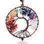 Natural Gemstone Big Pendant Decorations, with Brass Findings and Nylon Tassel, Tree of Life, Chakra