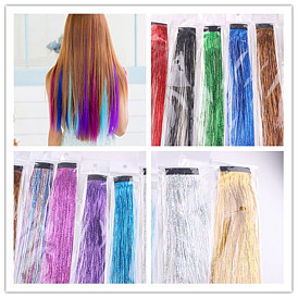 Extensiones de cabello coloridas con láser arcoíris, accesorios de fibra sintética de alta temperatura