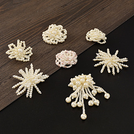 Fleur en plastique imitation perle perles appliques, coller sur patch, accessoires de costumes