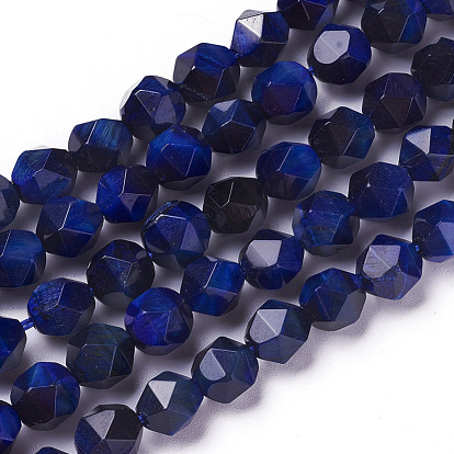 Natural Tiger Eye Beads Strands, Dyed & Heated, Faceted Star Cut Beads