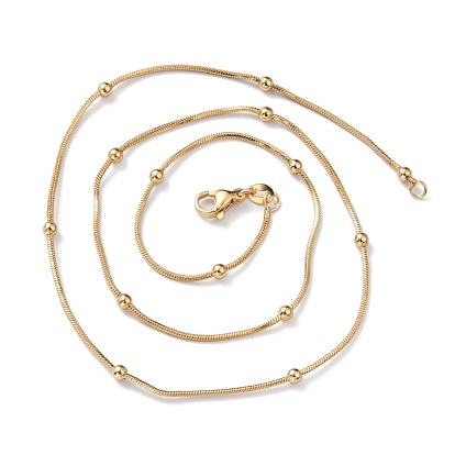 Collares de cadena de la serpiente de bronce, con cuentas redondas y broches pinza de langosta, larga duración plateado