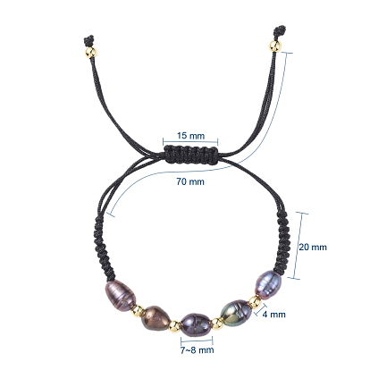 Bracelets à talons tressés, avec des perles de culture d'eau douce naturelles, perles en laiton et fil de nylon